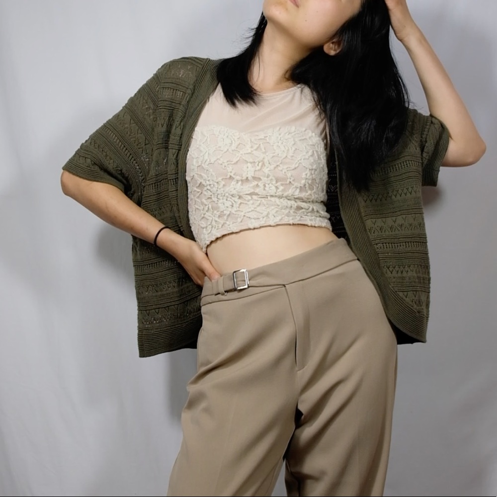 Y2K Catherines Green Crotched Cropped Short Sleeve Cardigan